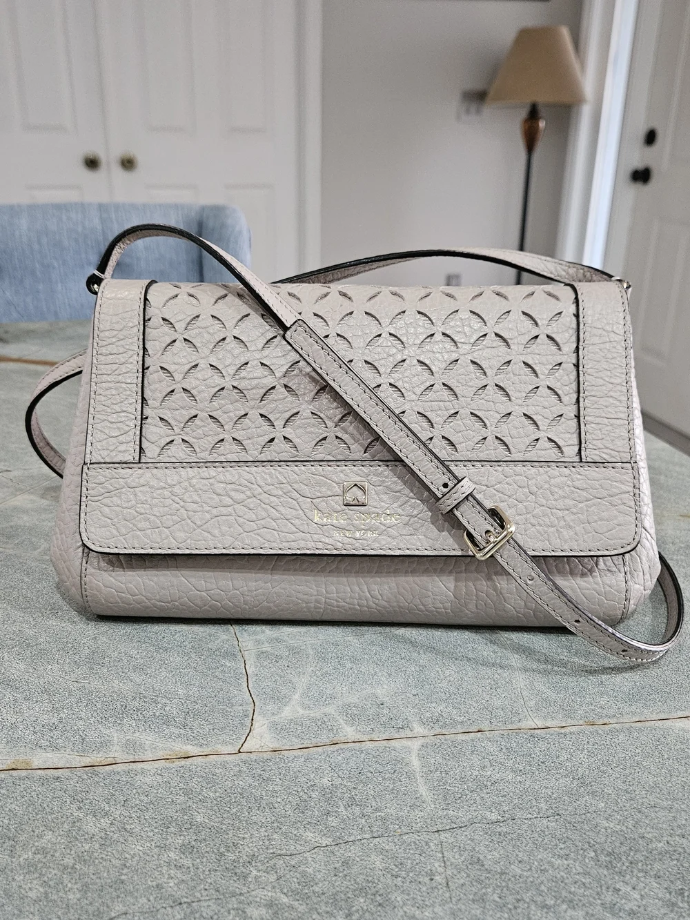 NWOT Kate Spade Gray Laser Cut Leather Crossbody Shoulder Bag
